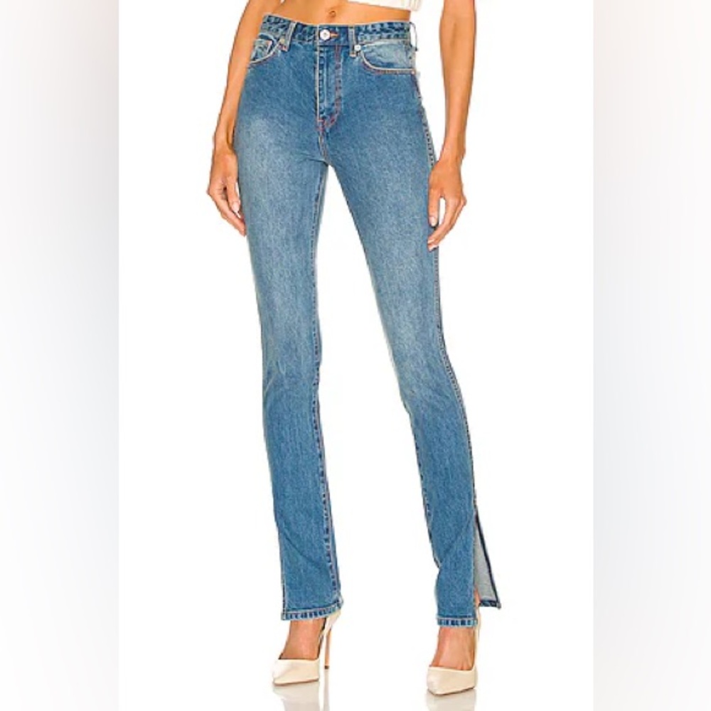 Revolve SOMETHING NAVY Denim Pants Jeans with Slit in Medium Blue 6